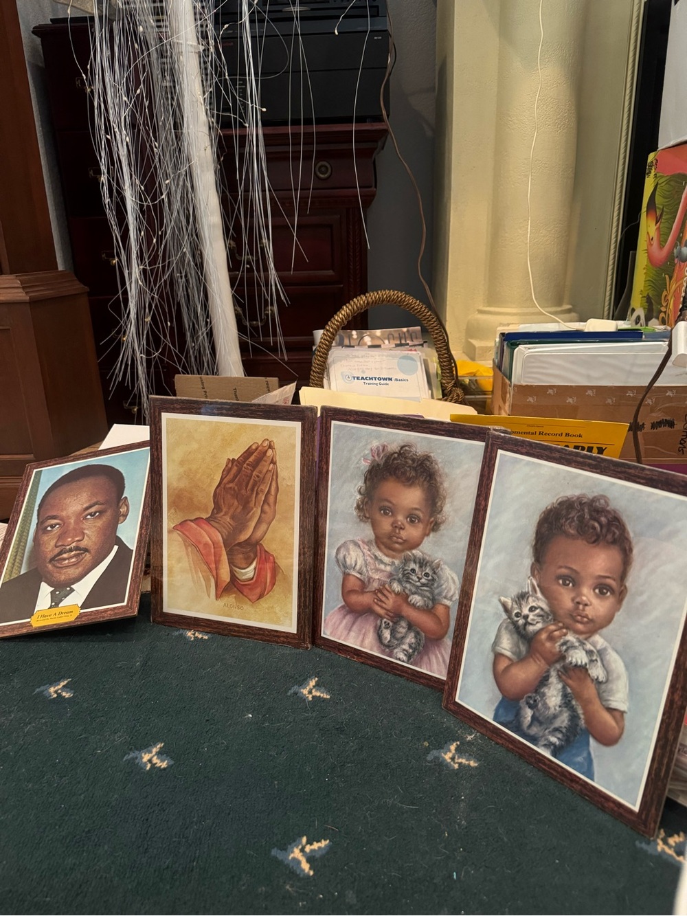 Brown Wood-Framed Religious and Portrait Art Set - Brown 4 piece